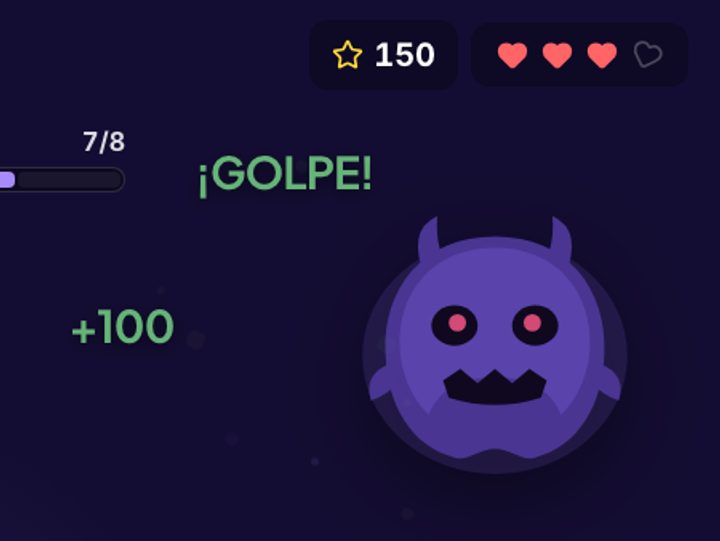 El juego festeja el acierto con un golpe al jefe y +100 puntos